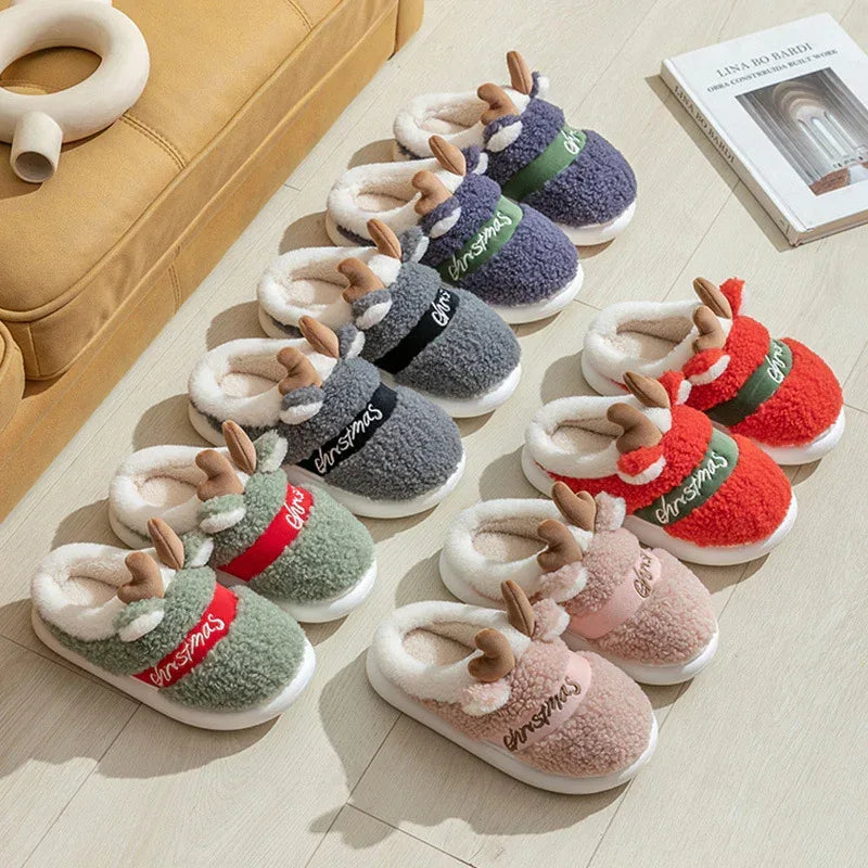 Christmas Shoes Winter Home Slippers Elk Soft Cozy Bedroom Slipper Slip On House Shoes - DanaFashionstore
