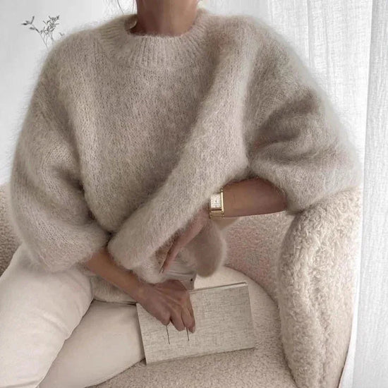 Womens Casual Solid-color Loose-fitting Cozy Plush Long-sleeve Sweater - DanaFashionstore