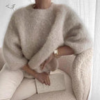 Womens Casual Solid-color Loose-fitting Cozy Plush Long-sleeve Sweater - DanaFashionstore