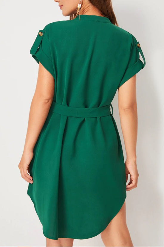 V-neck Short Sleeve Dress With Belt Summer Fashion Bowknot Dresses For Women Clothing