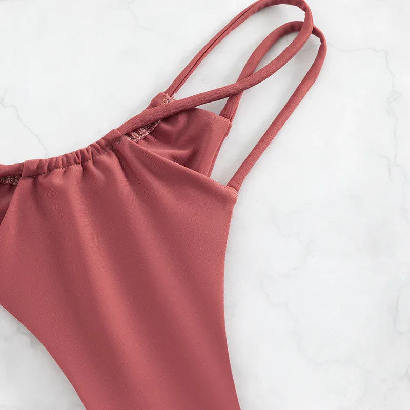 Women's Bikini Swimwear Solid Color Double Layer Fabric Split - DanaFashionstore