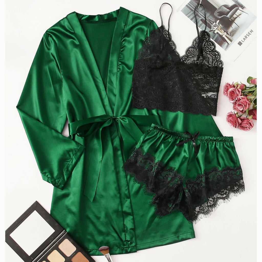 Wholesale European And American Foreign Trade Tube Top Ice Silk Pajamas Women's Seduction Sexy Bra Nightgown Lace Shorts - Dana Fashion