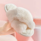 Cross-strap Furry Slippers Warm House Shoes For Women Winter Casual Flip Flops Fluffy Shoes Slides Soft Plush Home Indoor Slippers - DanaFashionstore