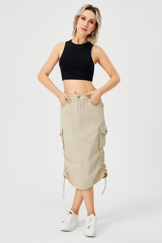 Women's Cargo Long Skirt Casual Streetwear Loose High Waist Front Split Maxi Skirt With Pocket Women's Cargo Long Skirts High Waisted Pencil Skirt Midi Length Jean Skirt With Cargo Pockets