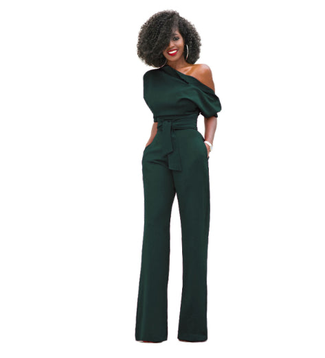 Off-the-shoulder buttoned wide-leg pants