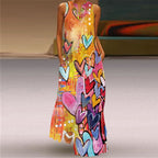 Butterfly Print Long Dress V-Neck Sleeveless