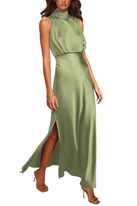 Women's Satin Stand Collar Dress