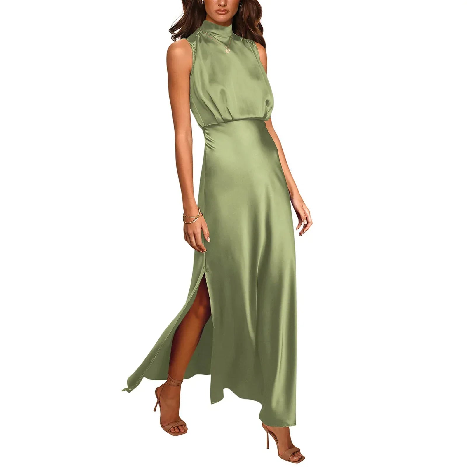 Women's Satin Stand Collar Dress 2026 - Elegant Formal Dress - DanaFashionstore