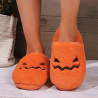 Cute Halloween Pumpkin Slippers Winter Warm Plush Bedroom Floor Home Slippers Casual Slip On Comfortable Cozy Indoor House Shoes - DanaFashionstore