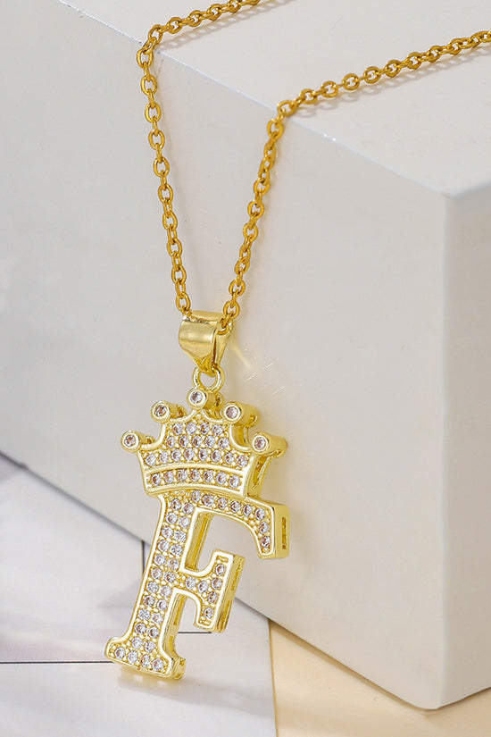 1PCS Fashionable Gold Diamond Crown Uppercase Letter Popular Pendant Necklace Suitable For Daily Use Festivals Parties Gifts Jewelry Set