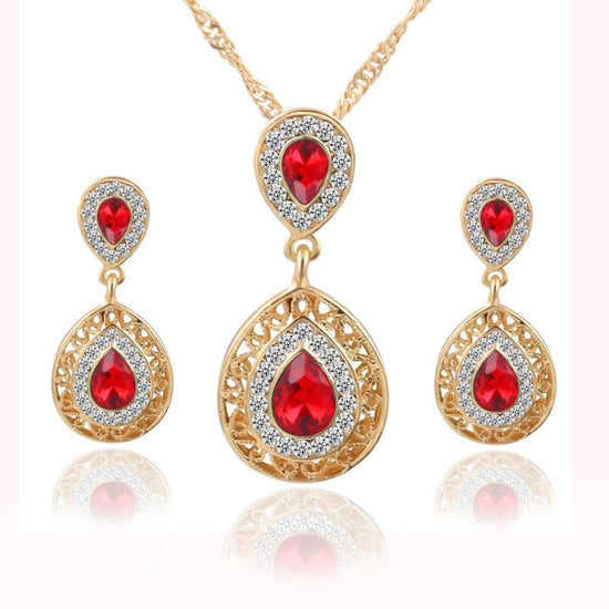Earrings and Necklace Set Combination $25.00 Dana Fashion Color: Red Women's Accessories Style: European and American Material: Alloy Treatment process: electroplating