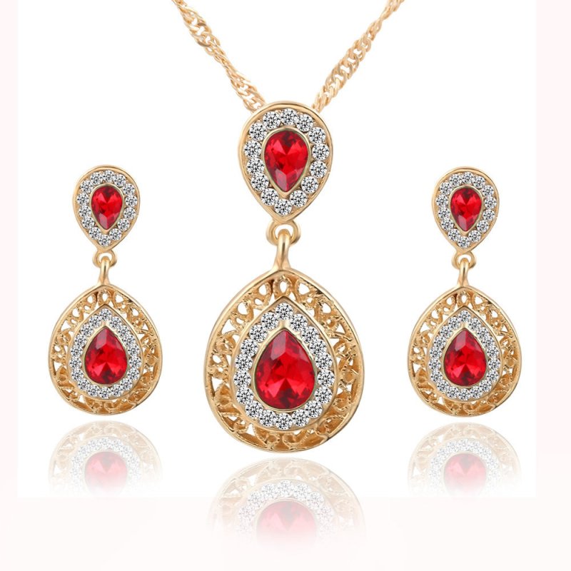 Earrings and Necklace Set Combination $25.00 Dana Fashion Color: Red Women's Accessories Style: European and American Material: Alloy Treatment process: electroplating