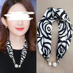 Magnetic Buckle Silk Women Scarf Pearl Necklace - DanaFashionstore