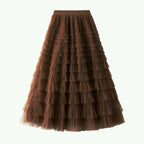 A-Line Mesh Ruffle Skirt Women's Temperament Sweet Long Skirt Slim Cupcake Dress Womens Clothing