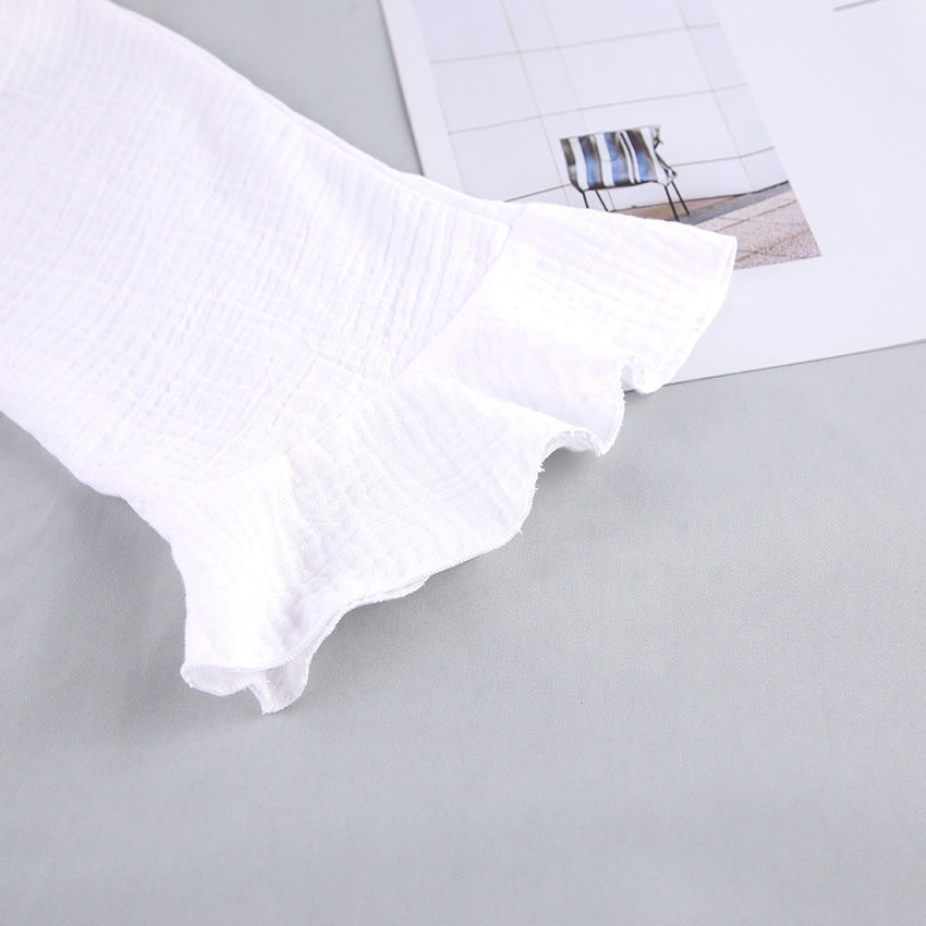 Long-sleeved Pajamas Crepe Cotton Ruffles Nightgown Shorts Suit Loose Cross-border Home Wear - Dana Fashion