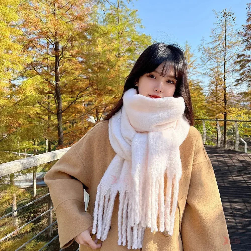 Macaron Solid Color Thick Braid Tassel Shawl - DanaFashionstore