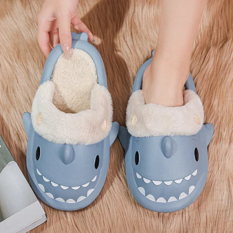 Winter Shark Shoes House Slippers With Button EVA Couple Slippers - DanaFashionstore