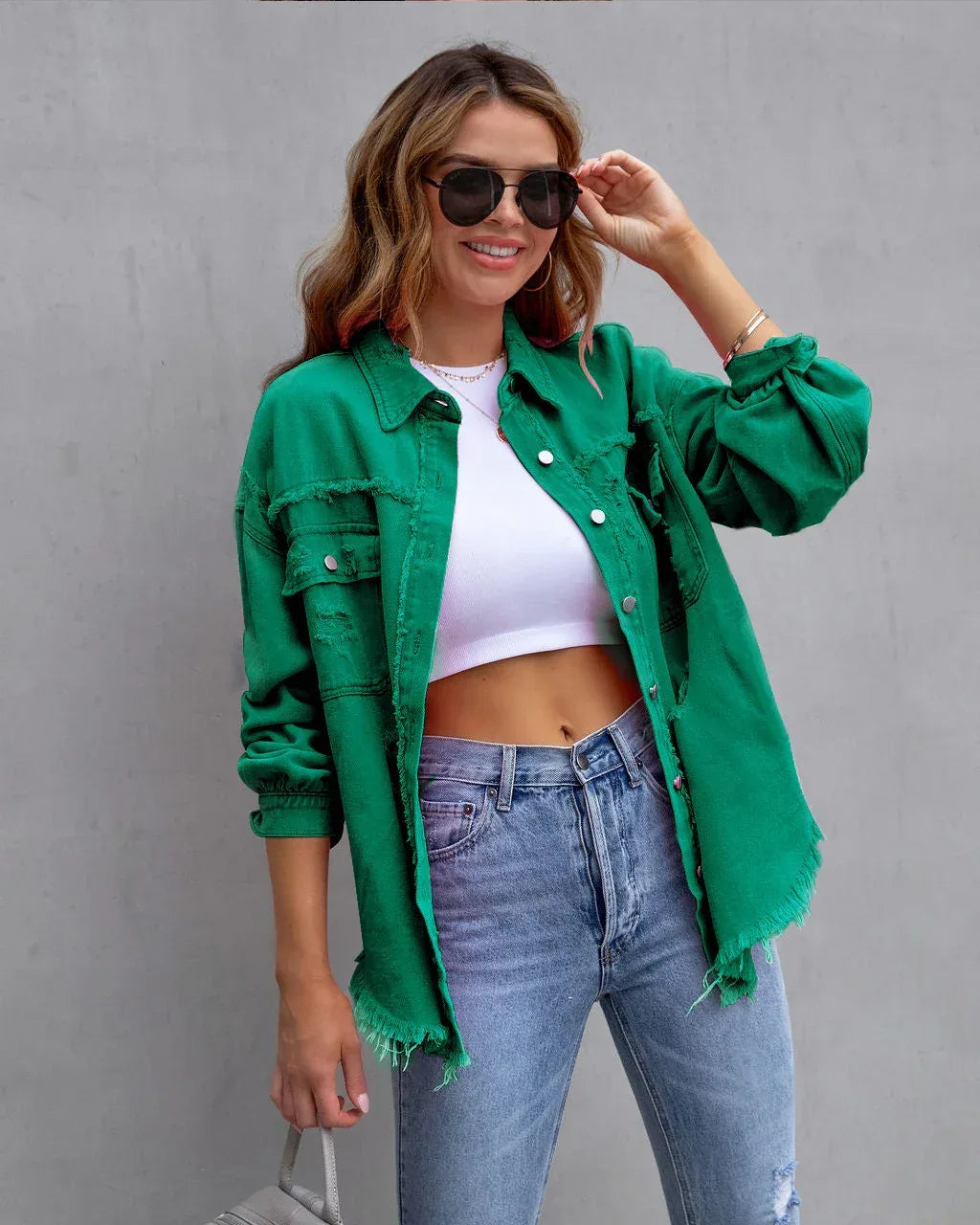 Fashion Ripped Shirt Jacket Female Autumn And Spring Casual Tops Womens Clothing - DanaFashionstore