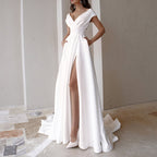 Women's V-Neck Solid Color Floor Long Dress