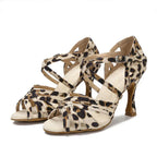 Leopard Print Latin Dance Shoes Women's Stiletto Heel Dancing Soft Bottom - DanaFashionstore