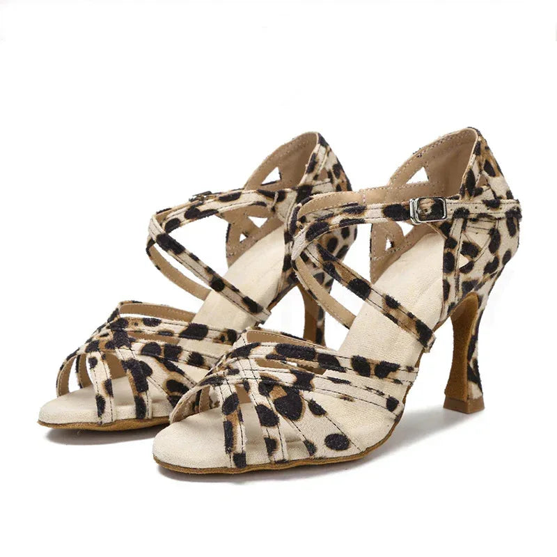Leopard Print Latin Dance Shoes Women's Stiletto Heel Dancing Soft Bottom - DanaFashionstore