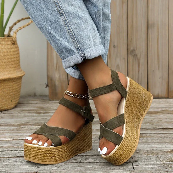 Wedge Sandals For Women Summer Casual Non-slip Cross-strap Platform Shoes With Hemp Heels Shoes - DanaFashionstore