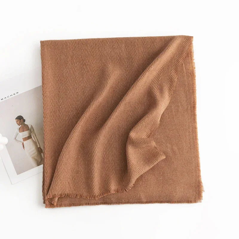 Herringbone Pattern Monochrome Artificial Cashmere Scarf Women's Simple Casual Style Tassel Warm Shawl - DanaFashionstore
