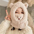 Cute Bear Plush Hat Winter Warm Thickened Scarf With Mask Anf Drawstring Design - DanaFashionstore
