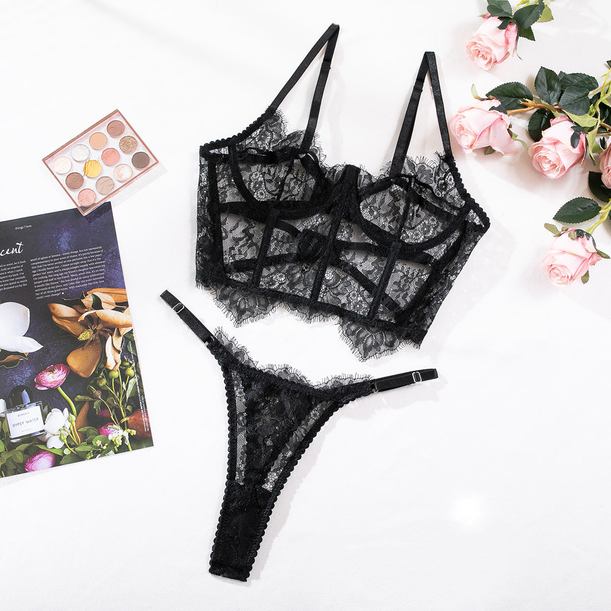 See-through Fishbone Top Vest Suit Lace Underwear For Women - Dana Fashion