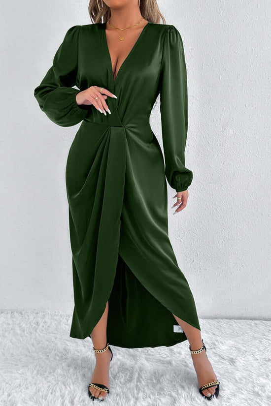 Satin European And American Style Dress High-grade $47.06 Dana Fashion Color: Army Green Size: L Women's clothing Product information: Color: khaki, Brown, Army Green, Rose Red, green, orange, pink, blue Waist type: high waist Size: XS,S,M,L,XL,XXL Sleeve