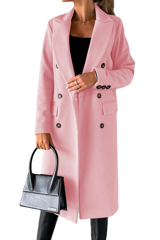 Double Breasted Lapel Coat Winter Fashion Solid Slim Long Jacket Long Sleeve Tops Womens Clothing
