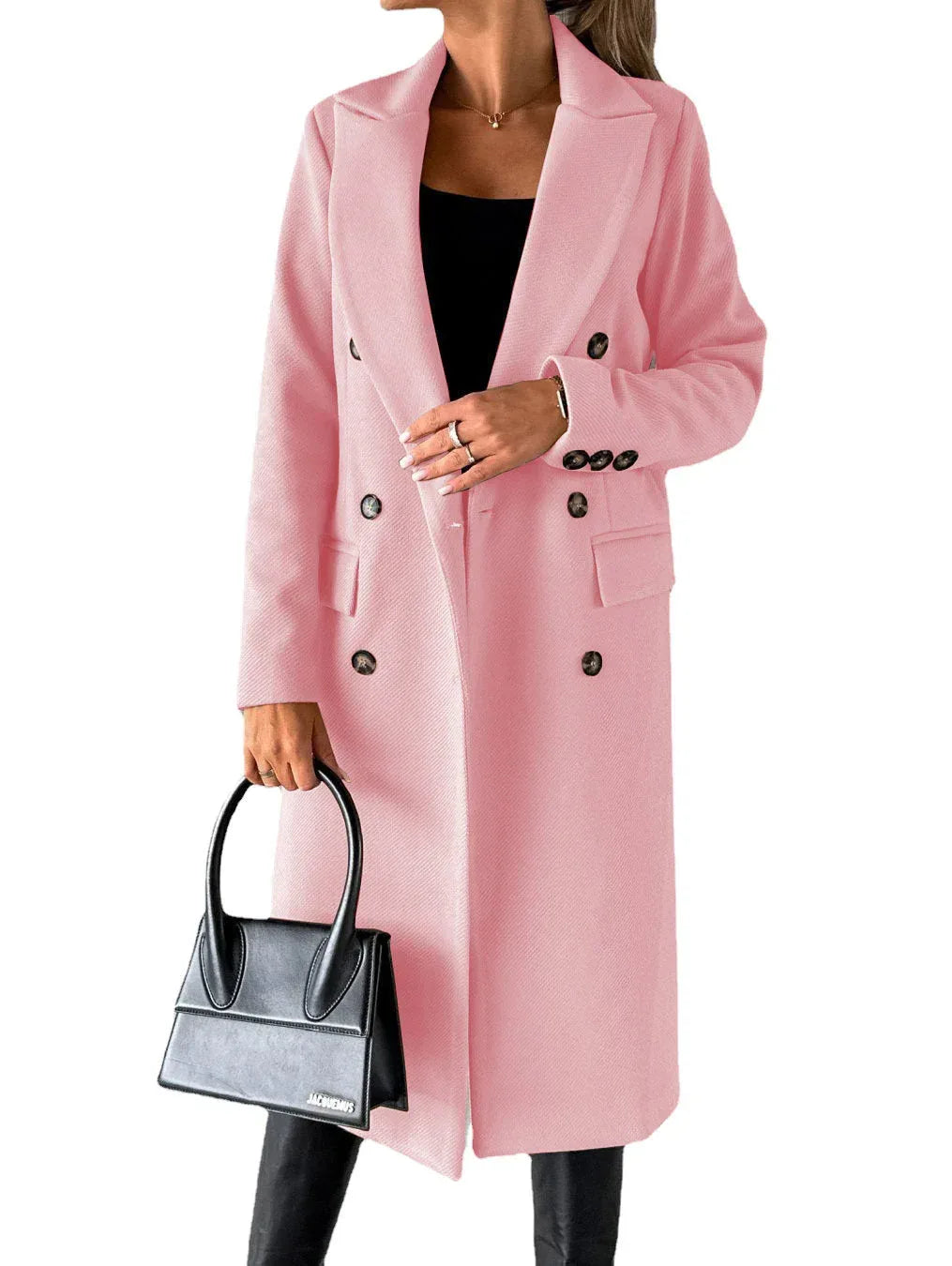 Double Breasted Lapel Coat Winter Fashion Solid Slim Long Jacket Long Sleeve Tops Womens Clothing - DanaFashionstore