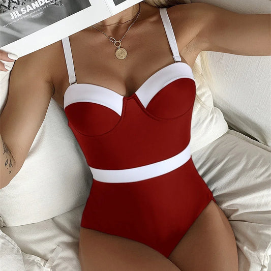 Push Up Contrast Color Fashion Bikini One-piece Swimsuit - DanaFashionstore