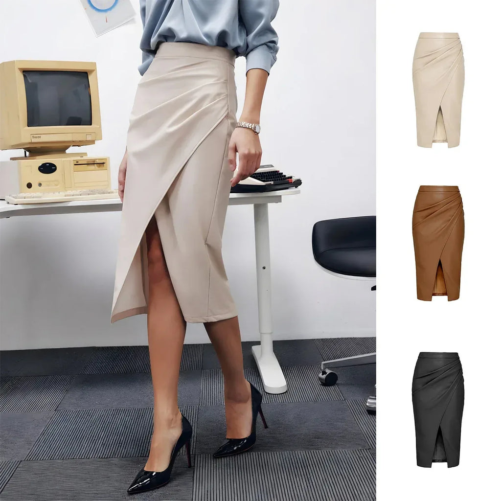 Leather Skirt Slim Fit High Waist Casual Slimming - DanaFashionstore