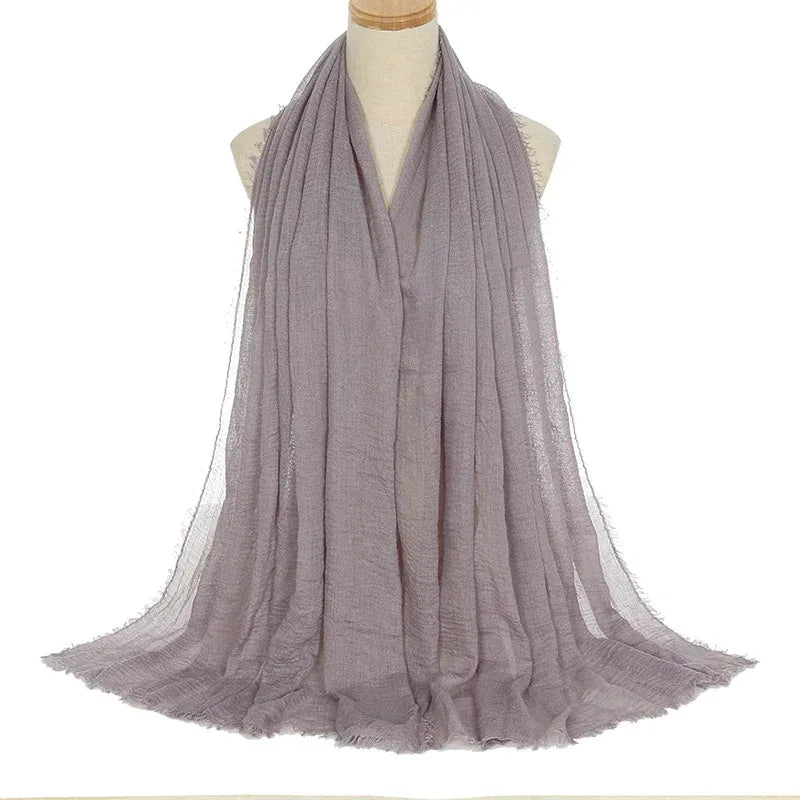 Pleated Viscose Yarn Monochrome Scarf Natural Wrinkled Cotton And Linen Burrs - DanaFashionstore