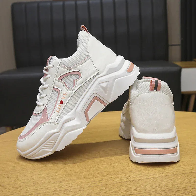Women's Spring Casual Sports Low-top Platform Height Increasing Skinny White Shoes - DanaFashionstore