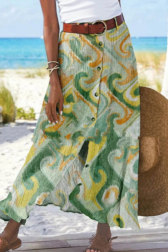 Women's Fashion Digital Print Button Skirt