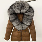 Short Slim Fit Fur Down Jacket 2026 - Women's Waist-Tight Winter Coat - DanaFashionstore