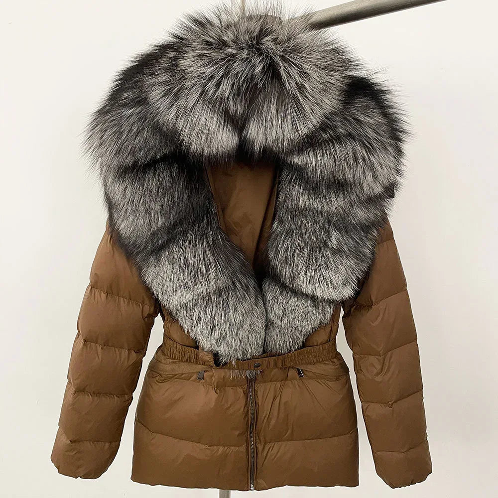 Short Slim Fit Fur Down Jacket 2026 - Women's Waist-Tight Winter Coat - DanaFashionstore