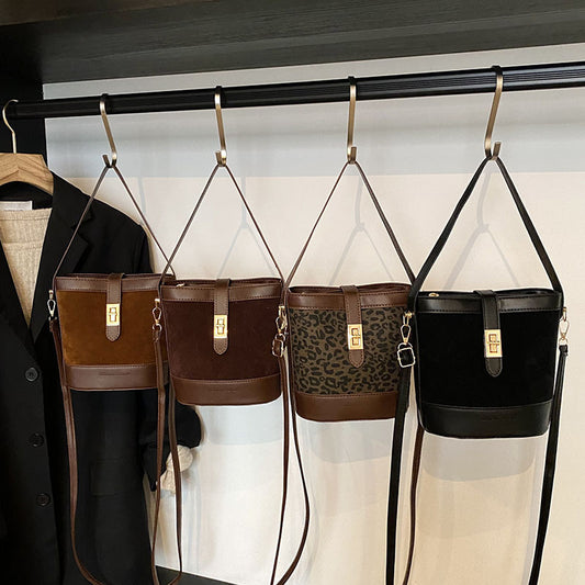 Suede Portable Bucket Bag Retro Crossbody - Dana Fashion