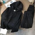Thickened Fleece-Lined Solid-Color Sporty Casual Hoodie Set