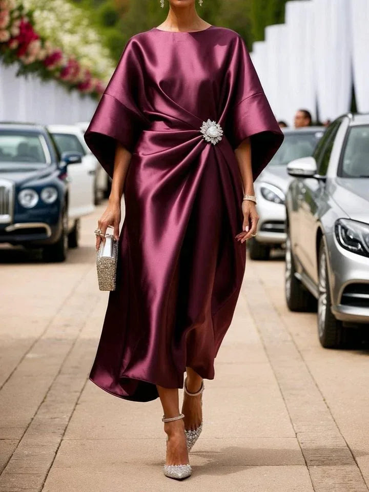 Elegant Flower Beads Satin Dress 2026 - Commuting Professional Dress - DanaFashionstore