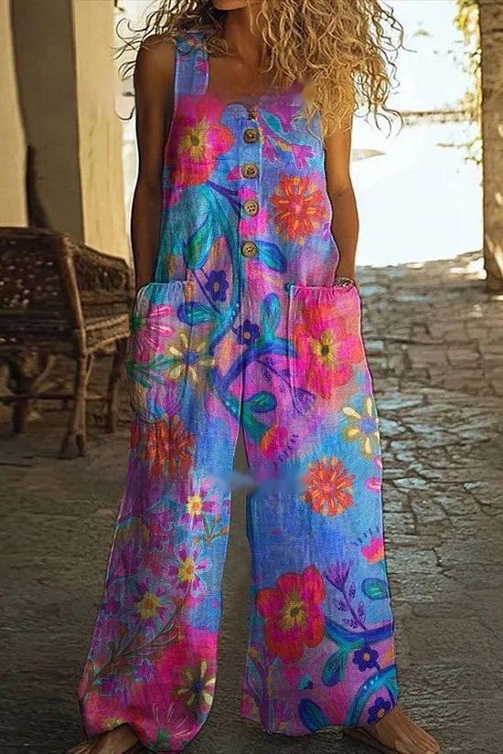 Casual Retro Personalized Printed Jumpsuit