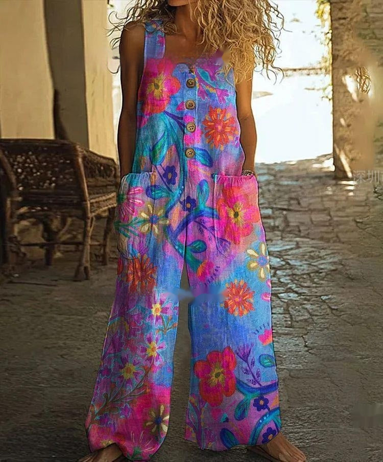 Casual Retro Personalized Printed Jumpsuit