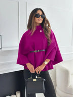 New Stand Collar Batwing Sleeves Cloak Top With Belt Ins Fashion Temperament Jacket Woolen Sweater Outwear For Women Clothing - DanaFashionstore