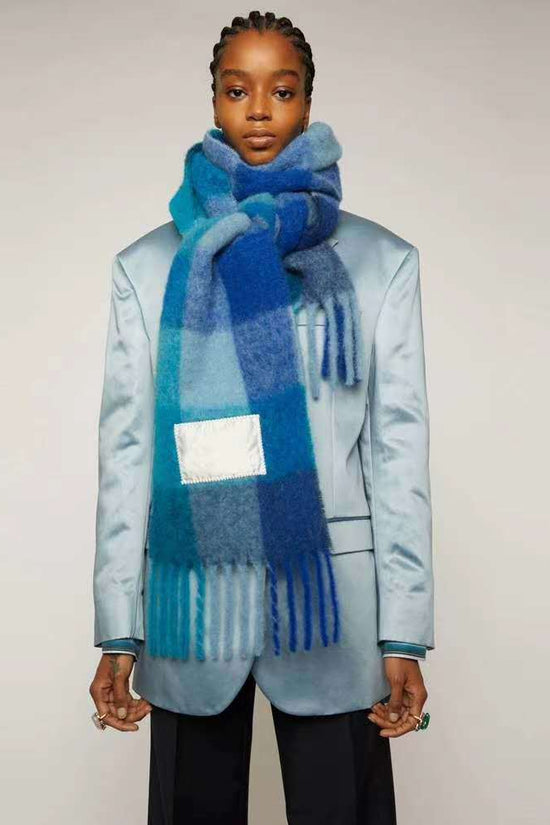 Plaid Mohair Scarf Colored Ladies