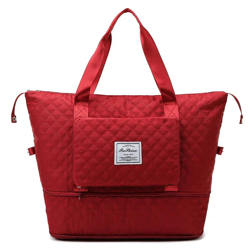Foldable Travel Duffle Bag With Rhombus Sewing Design Large Capacity Fitness Handbag Portable Versatile Shoulder Bags Expandable Organizer - DanaFashionstore