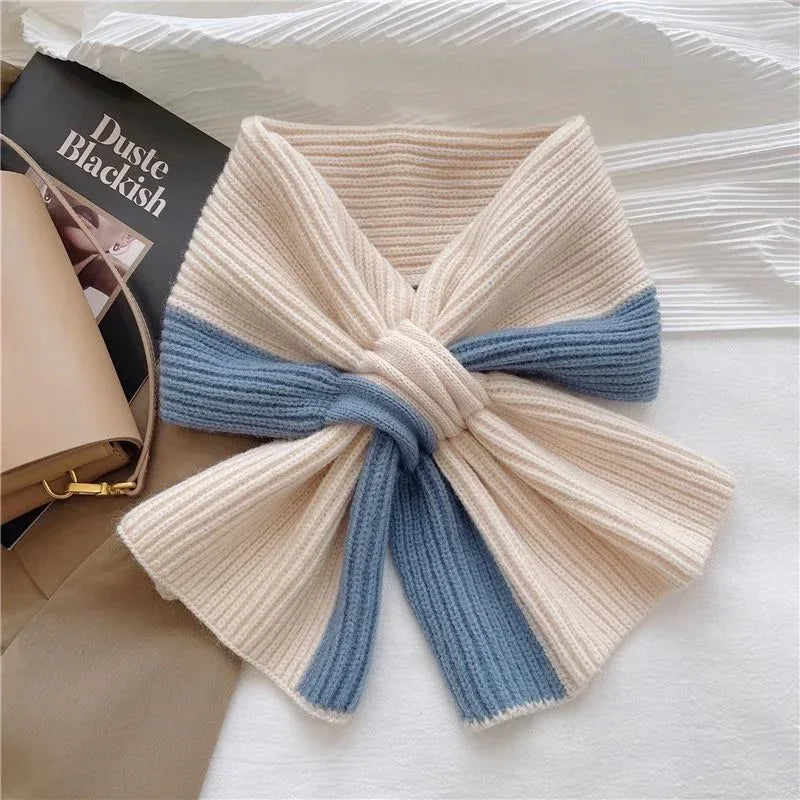 Sweet Color-blocked Knitted Scarf For Women Autumn And Winter Warm Versatile Fashion Scarf For Girls - DanaFashionstore