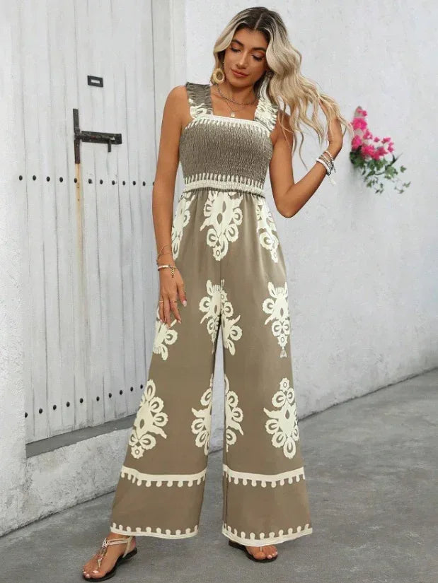 Women's Vacation Casual Sleeveless Printed Wide Leg Jumpsuit - DanaFashionstore