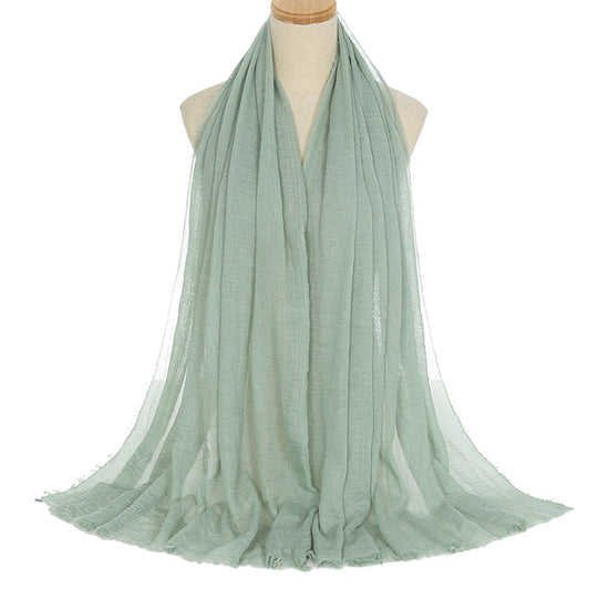 Pleated Viscose Yarn Monochrome Scarf Natural Wrinkled Cotton And Linen Burrs